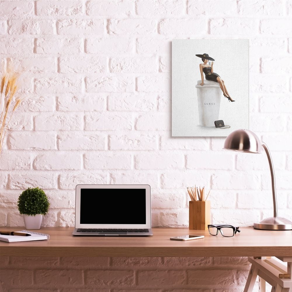 Stupell Industries Stylish Fashion Female Pose Coffee Designer Purse Canvas Wall Art Design by Ziwei Li, 24" x 30"