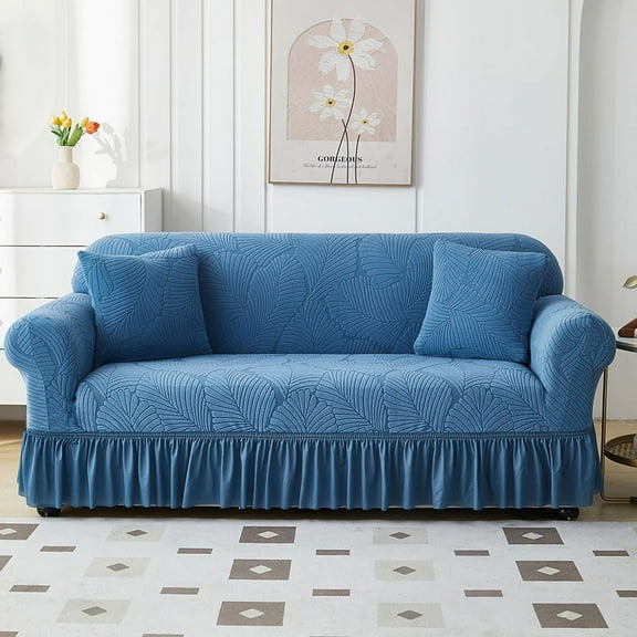 XmhyTop Sofa Cover for Jacquard with hemline sofas Stretch Couch Covers for Living Room Easy Fit Washable Furniture Sofa Protector 1 Seat，35.43-55.11inch (Blue A)