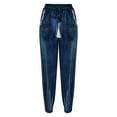 thumbnail image 4 of Lovskoo Women's Velvet Sweatpants Palazzocasual Loose Drawstring Elastic Waist Pocket Trousers Pants Blue, 4 of 7