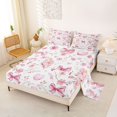 thumbnail image 2 of Manfei Pink Flowers Blossom Queen Sheet Sets For Girl,Chic Bow Tie Bed Set For Kids,4-Piece, 2 of 6
