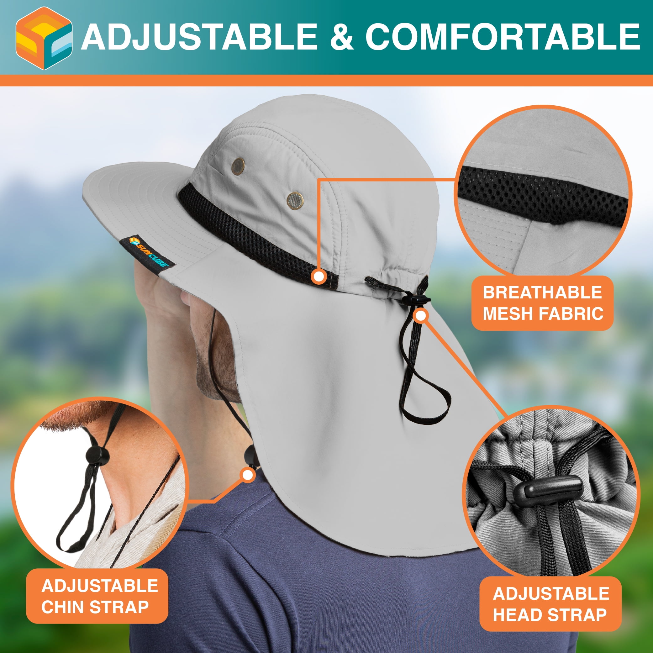 SUN CUBE Premium Outdoor SPF Protection, Cooling Mesh Cap, Wide
