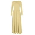 thumbnail image 4 of Fangasis Women Dress Solid Color Maxi Dresses Long Sleeve Ladies Sexy Slim Fit Party Apricot XS, 4 of 6