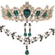 thumbnail image 1 of 1 Unidades Pretty Bride Crown Necklace Earring Set Elegant Jewelry Accesorios de vestido de novia Accesorio de vestuario para mujeres Mujer (Verde), 1 of 8