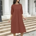thumbnail image 4 of Cocktail Dress, Linen Cotton Casual With Pockets Elegant Short Sleeve Sundress For Beach Wedding Guest Party Plus Size Maxi Dresses Women Sweaters Dress Graduation Short (L, Brown) ZMTing, 4 of 5