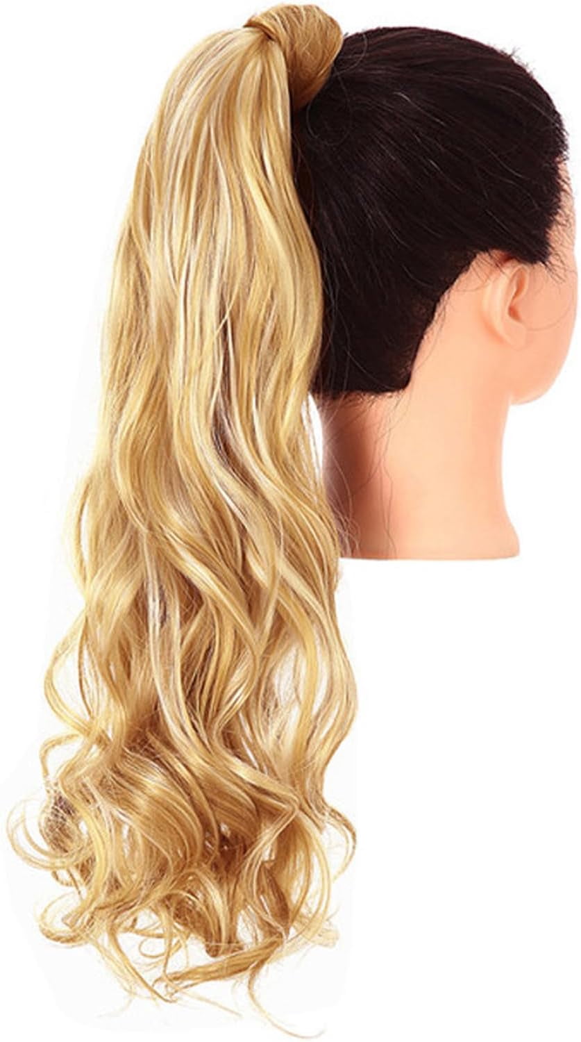 Aorsher Clip in Ponytail Extension, 24 Inch Long Curly Wavy Black Ponytail Natural Wavy Synthetic Hairpiece Pony Tails Hair Extension for Women Daily Use