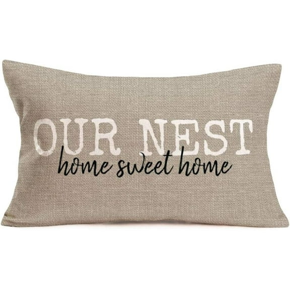 Our Nest Home Sweet Home Pillow Cover Rectangle 12x20 Inch Cotton Linen Throw Pillow Cases Vintage Country Farmhouse Decorative Cushion Cover for Sofa Couch