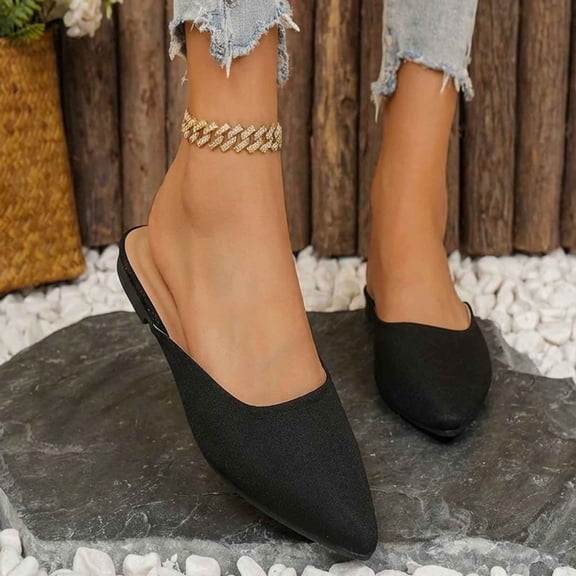DIVVce Pointed Toe Mule Flats For Women Matte Faux Suede Backless Slip On Flat Mule Shoe Footwear
