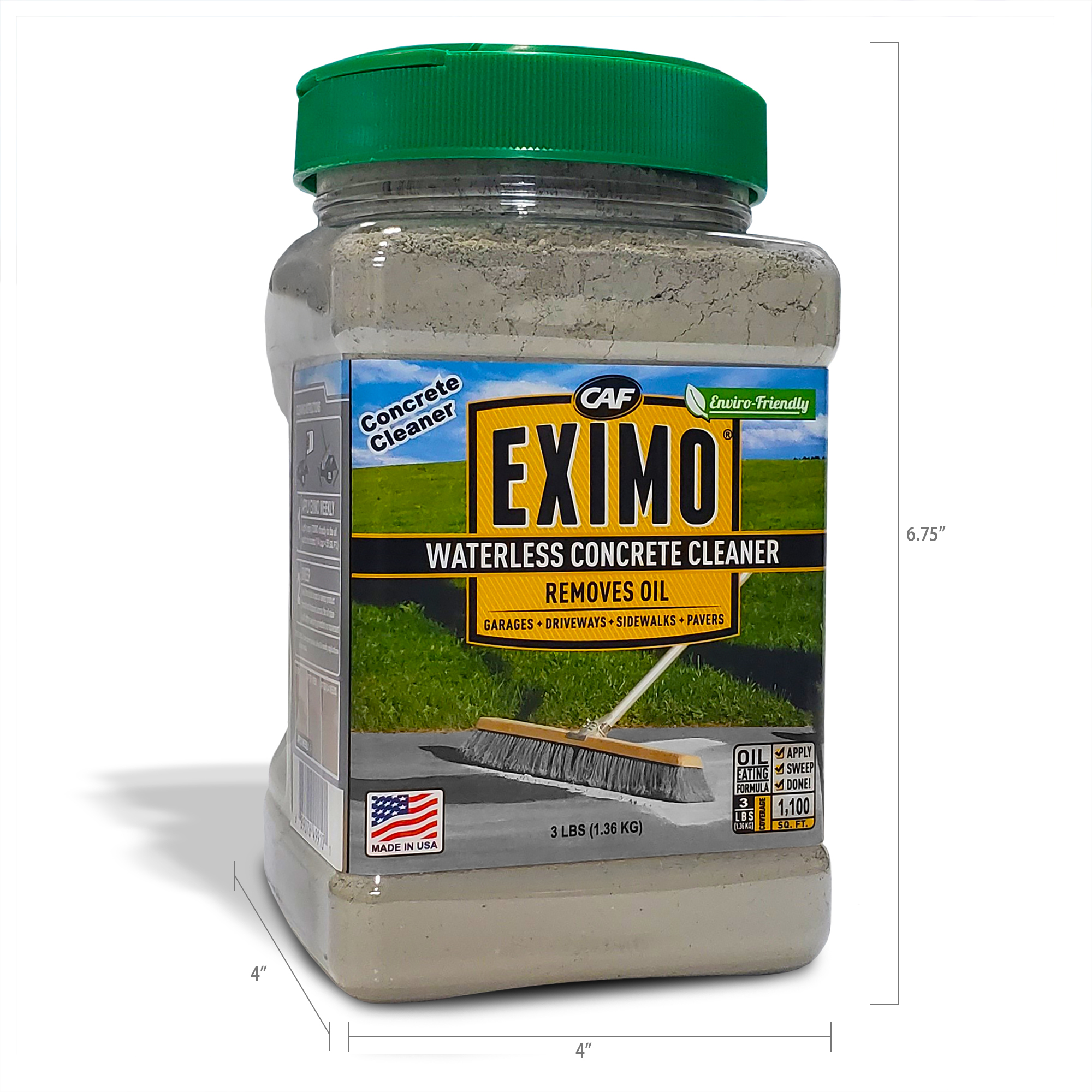 EXIMO Waterless Concrete Cleaner by CAF Outdoor Cleaning for Driveway, Garage, Basement, and Walkway Surfaces, 3 lbs, Advanced Stain Remover for Oils and Other Petroleum Stains - image 4 of 8