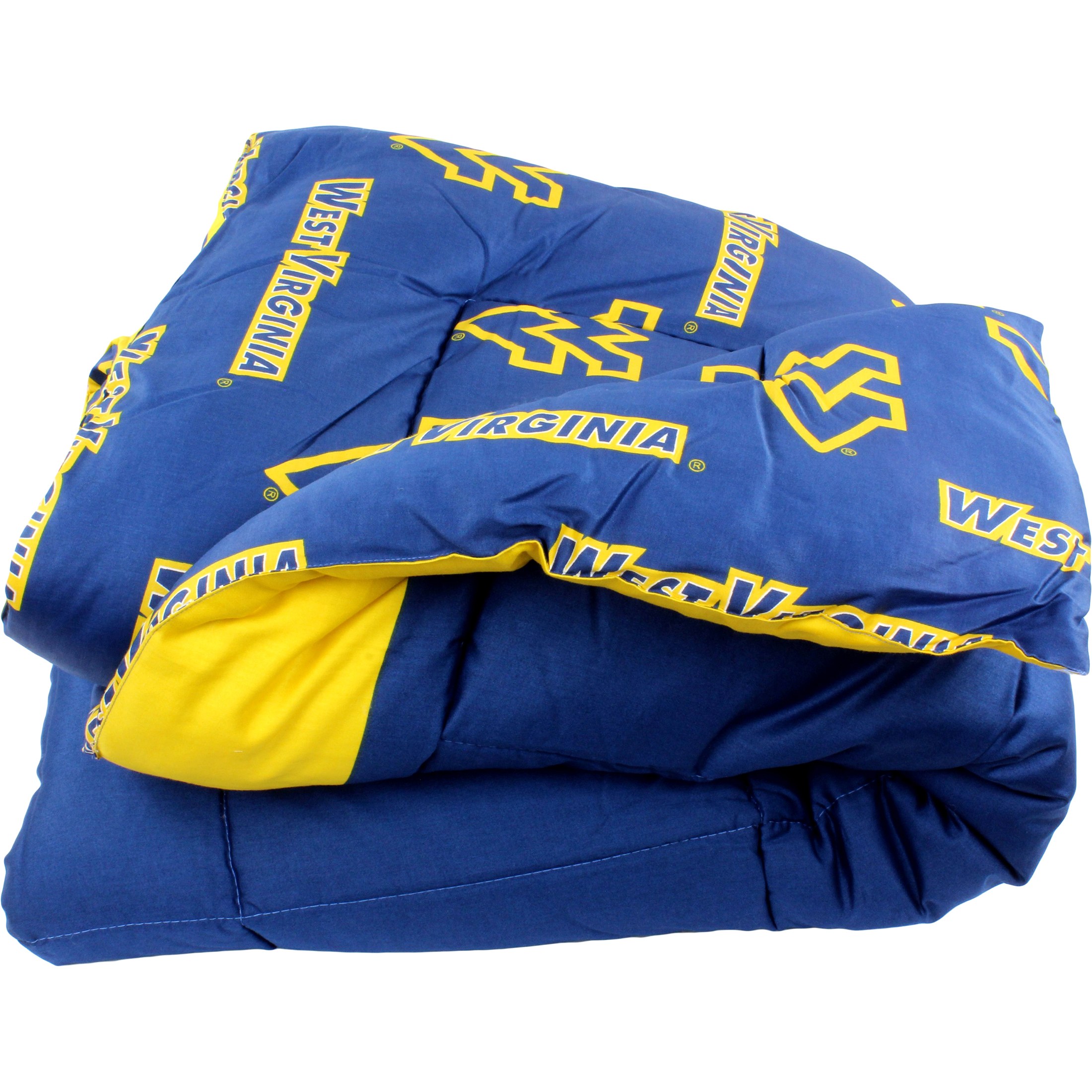 West Virginia Mountaineers 3 Pc Reversible Cotton Comforter Set, 1 Comforter, 2 Shams, Queen