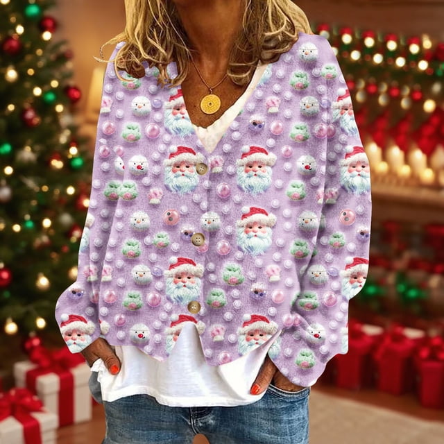 Cárdigan informal para mujer, con botones estampados, moderno y cómodo, de manga larga, de poliéster.
