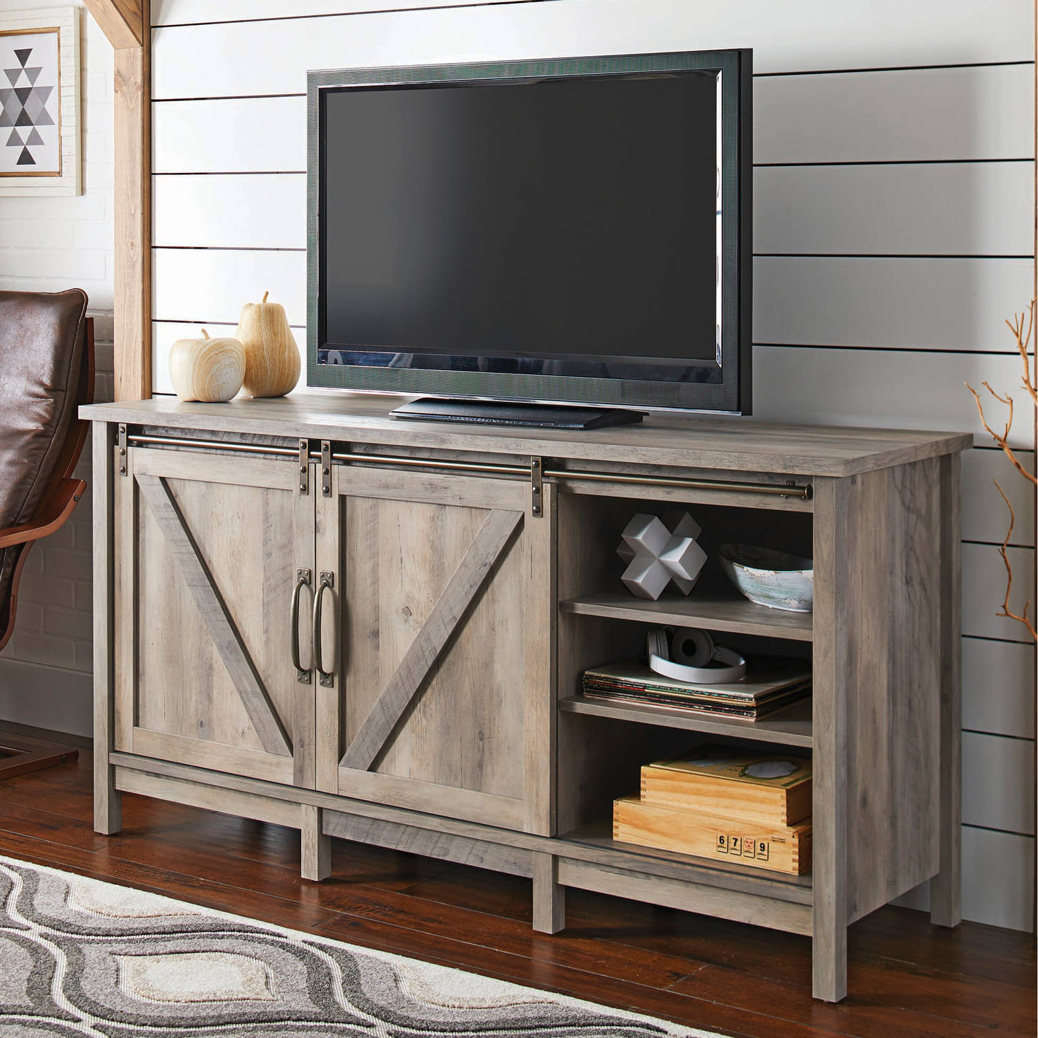 Better Homes & Gardens Modern Farmhouse TV Stand for TVs up to 70", Rustic Gray - image 4 of 14
