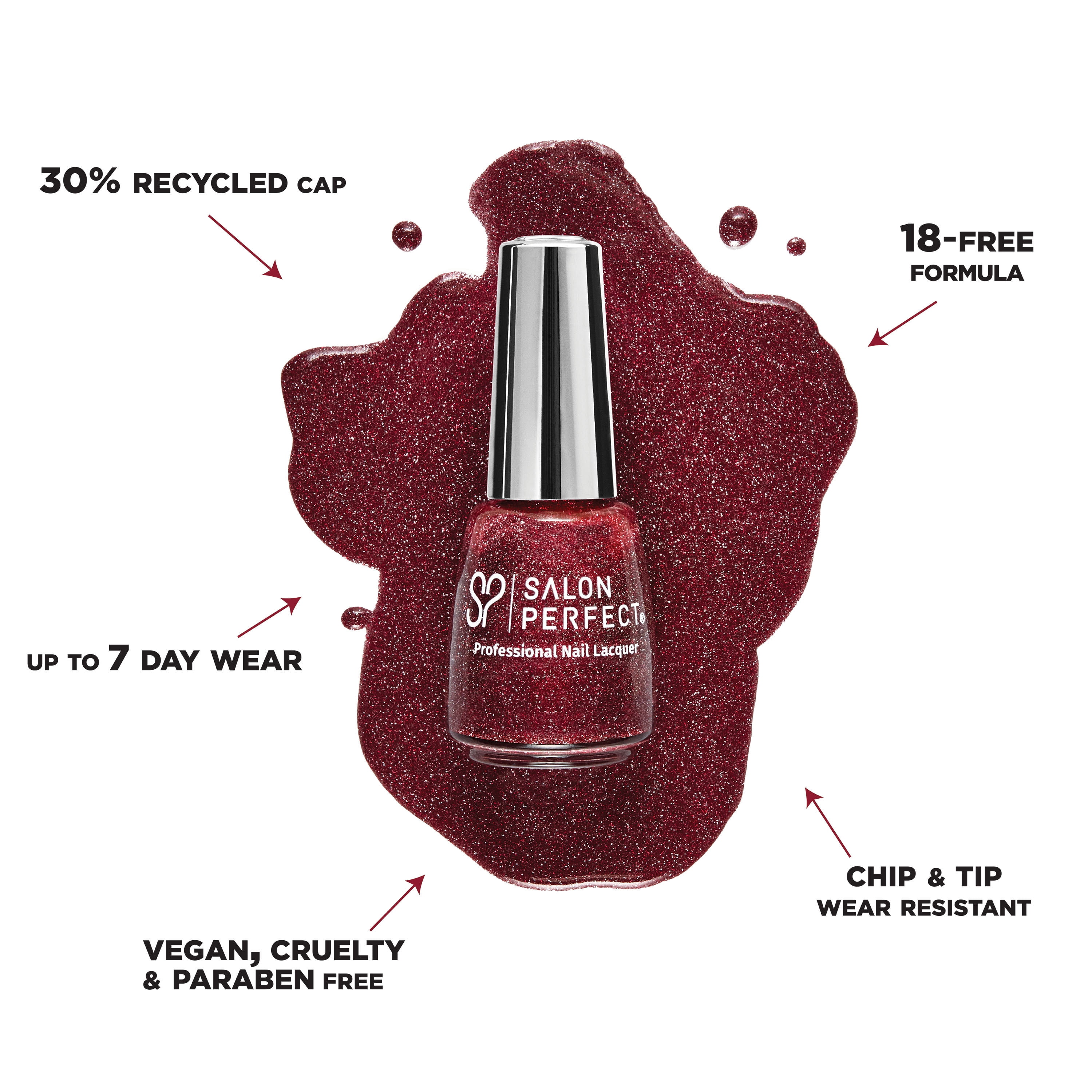Salon Perfect Nail Polish, 371 News Flash, Red Glitter, 0.5 fl oz