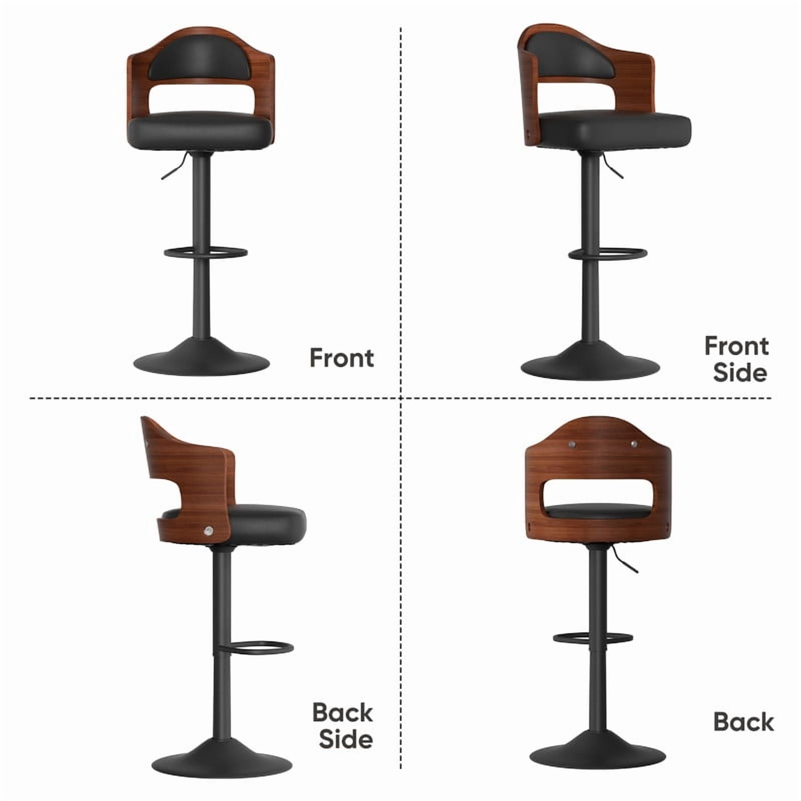Daluvenix Swivel Bar Stools Set of 4, Wooden Kitchen Bar Chairs with Back, PU Leather Counter Height Barstools for Kitchen Island, Black
