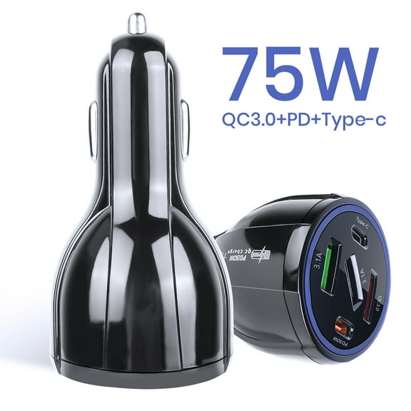 Rimoody QC3.0 Charger 3.1A PD 30W 75W 5 Ports USB Type-C Fast Charging Car Cigarette Lighter Socket