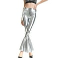 thumbnail image 2 of Women's Shiny Metallic Flare Leggings High Waisted Disco Yoga Trousers Stretchy Sexy Bottom Pants Retro 70s Fashion, 2 of 2