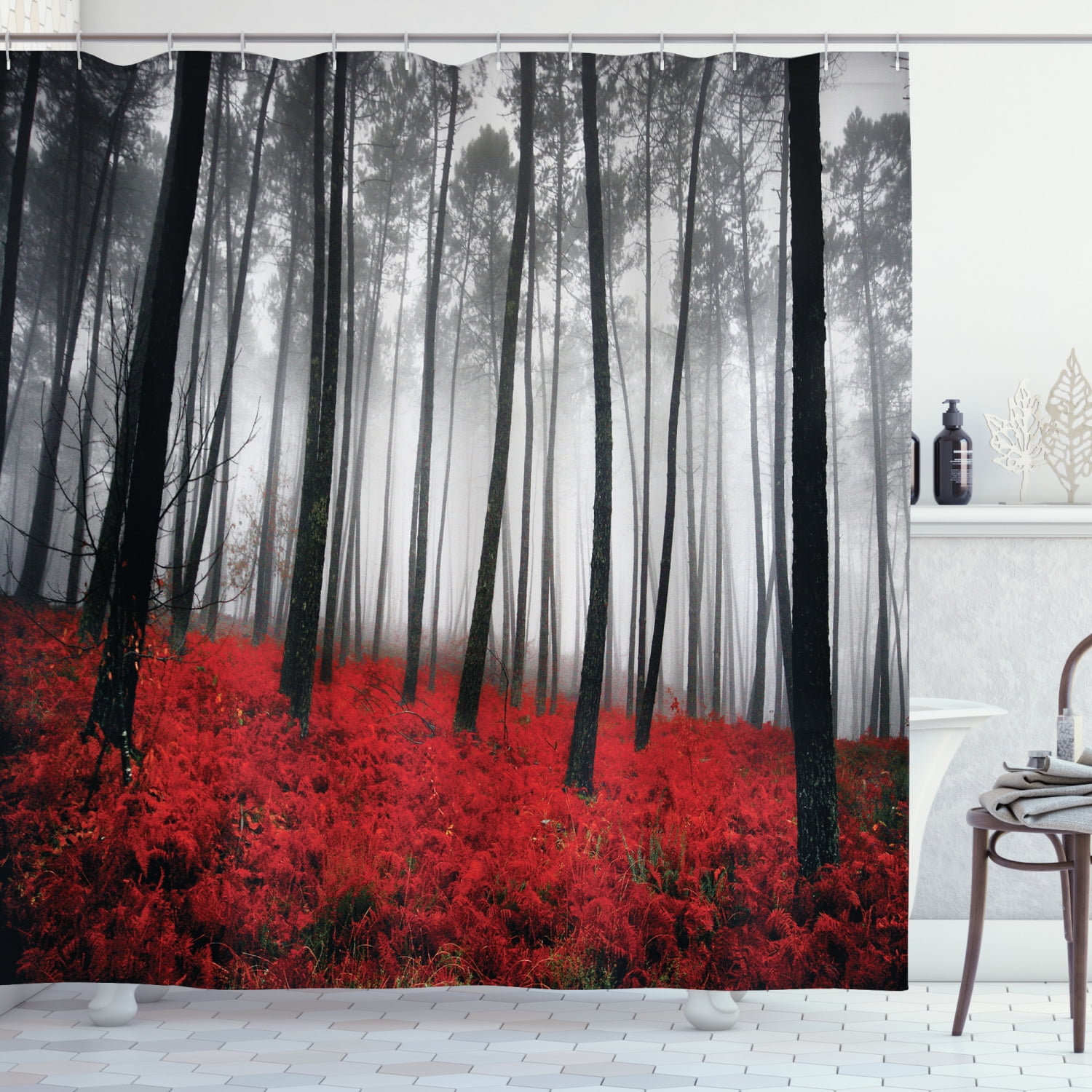 Winter Tree Mystic Landscapes Watercolor Design Shower Curtain Extra Long 84Inch 