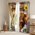 thumbnail image 3 of Homewish Brown Highland Cattle Black Out Curtains, Rustic Groovy Flower Curtains Pack of 2 (42x63 Each), Cartoon Farm Animal Bedroom Curtains, Blackout Curtains Room Decor, 3 of 6