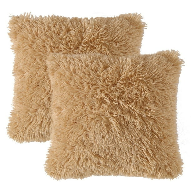Tayyakoushi Set Of 2 Luxury Faux Fur Throw Pillow Cover Daily Decorations Sofa Cushion Covers Zippereddeluxe Decorative Plush Pillow Case Shell For Bedroom Car 17 X 17 Inch Brown Walmart Com Walmart Com
