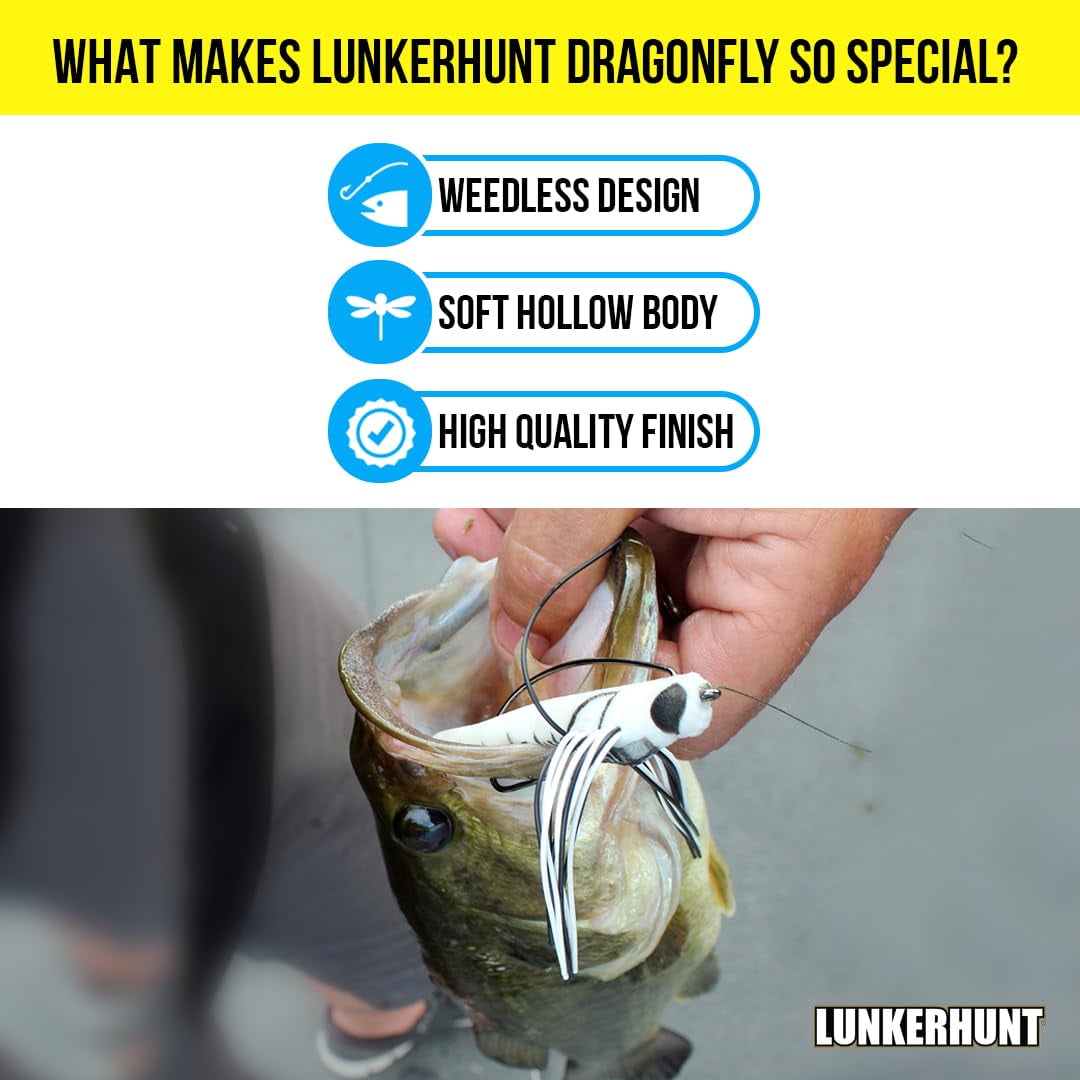 (2 pack) Lunkerhunt Dragonfly Lure with Double Skirted Wings | Perfect Topwater Fishing Lures for Bass, Trouth and Pike, Weedless Bait (Dasher)