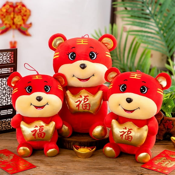 Jouet en Peluche Multifonction Doux pour la Peau en Coton 2022 Rouge Chinois Tiger Poupée en Peluche pour Activités d'Achats de Groupe