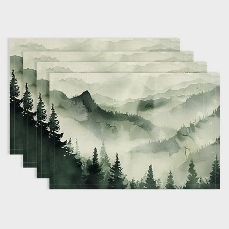 

Shiartex Mountains Sunbeam Fog Linen Table Mats - Set of 4 for Birthday Parties Christmas Restaurants - Home Decor 18x12in