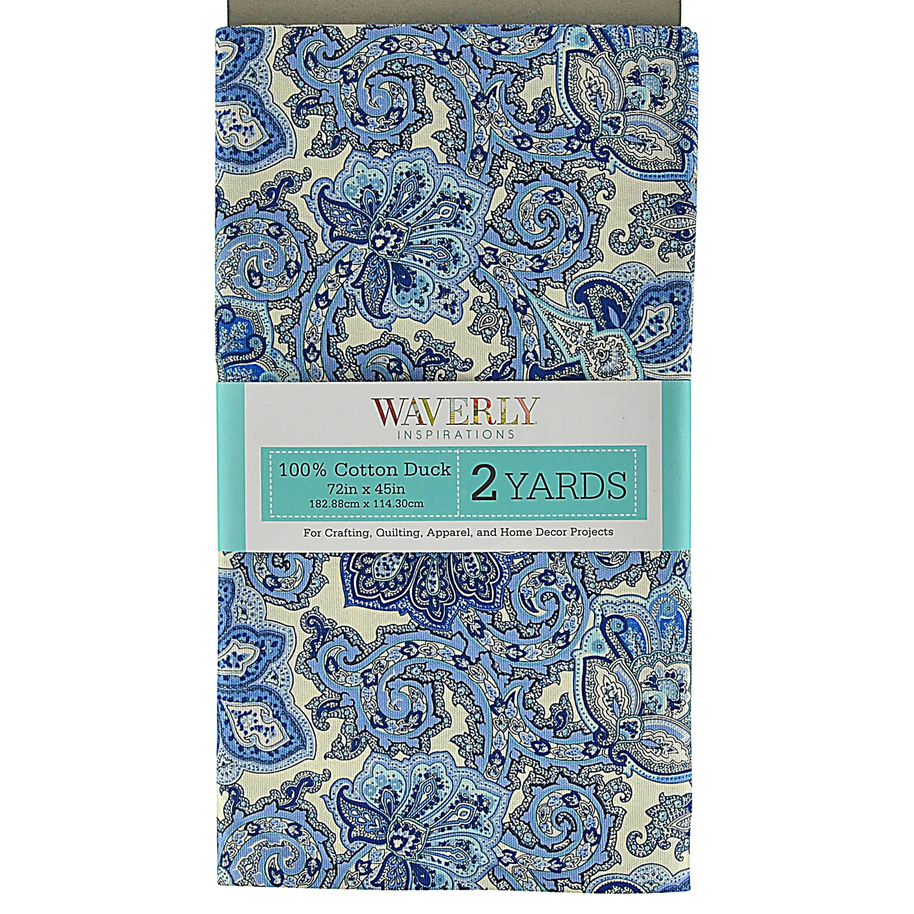 Waverly Inspirations 100% Cotton Duck 45' Wide x 2 Yards Paisley Blue Print Sewing & Crafting Fabric, 1 Each