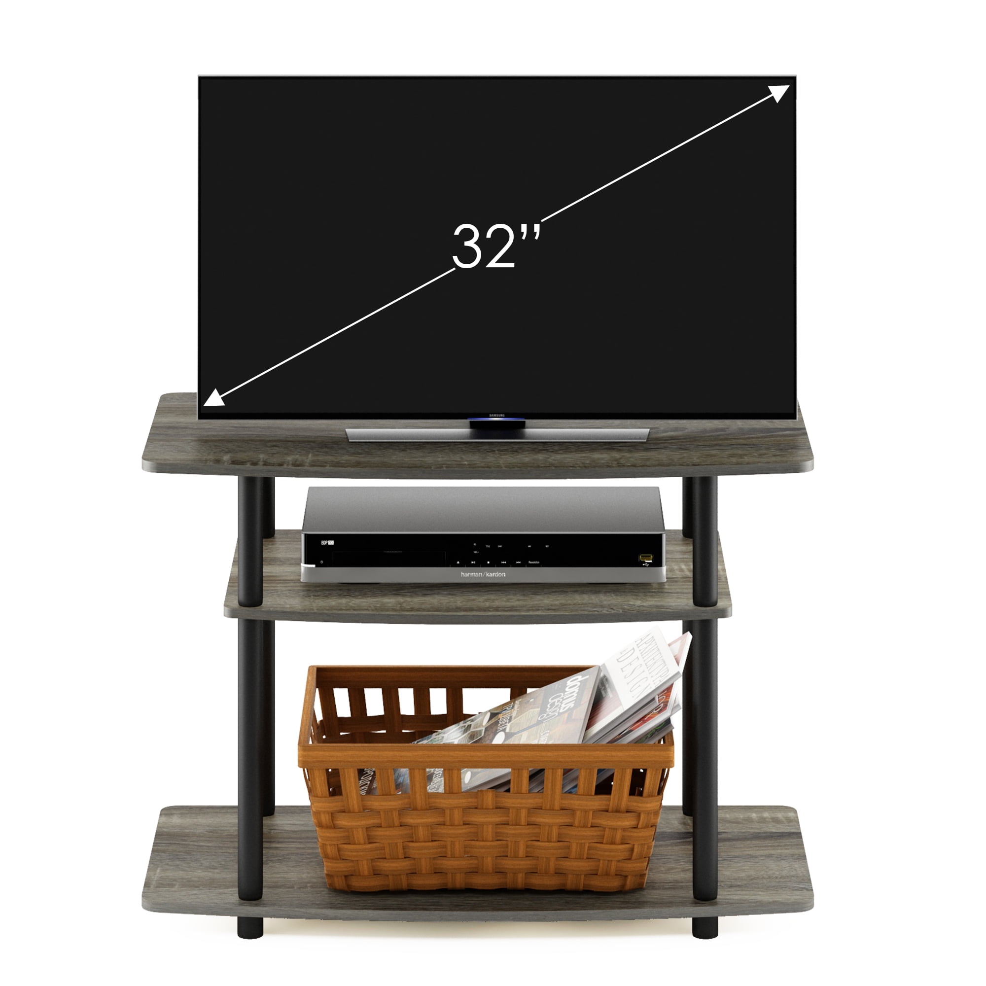 Furinno TURN-N-TUBE No Tools Wood 3-Tier TV Stand for TV up to 32" in Oak Gray
