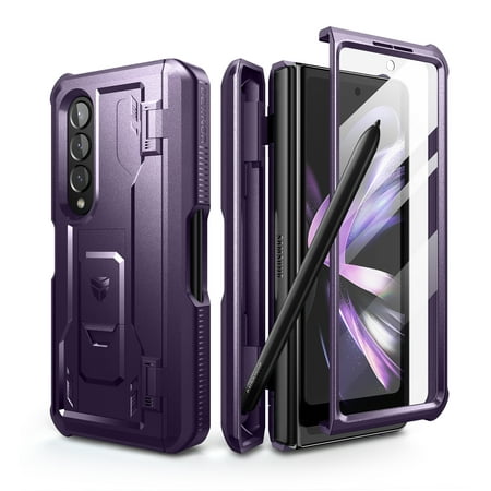 Dexnor Full Body Case for Samsung Galaxy Z Fold 4 5G(2022), Military-Grade Full-Body Shockproof Rugged Bumper Case Cover with Built-in Screen Protector & Kickstand & S Pen Slot,Phantom Pruple