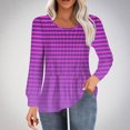 thumbnail image 2 of Annhoo Striped Tops for Women Casual Pleated Long Sleeve Round Neck Dressy Shirts Trendy Gradient Colour Fall Blouses, 2 of 5