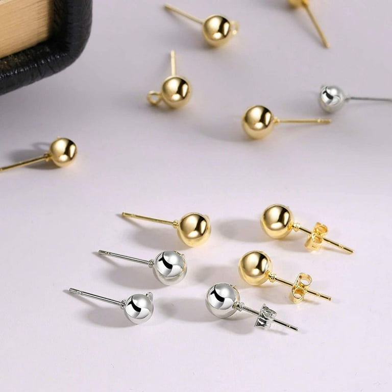 180 Pieces Ball Post Earring Stud with 200 Pieces Butterfly Ear Back  Earrings with Loop for DIY Jewelry Making Findings, 4 mm 5 mm 6 mm (Silver,  Gold)