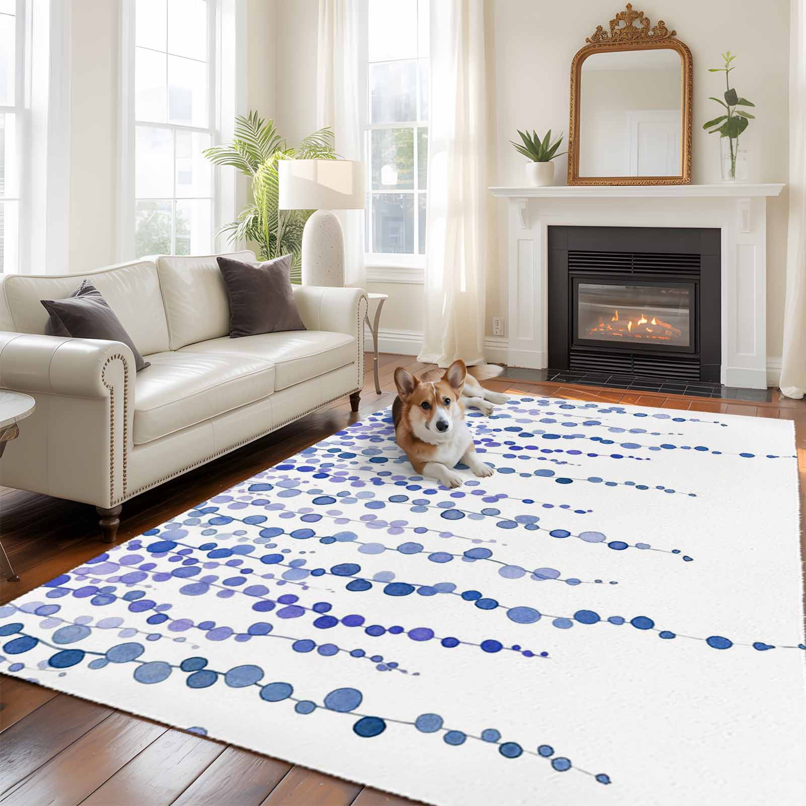5'x7' Area Rugs for Living Room Bedroom, Navy Blue Polka Dots Washable Rug Carpet Runner Indoor Outdoor, Vintage Abstract Art Watercolor Non Slip Floor Mats Area Rug for Kitchen, Nursery