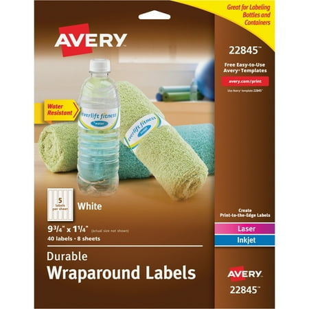 - Avery(R) Durable Water-Resistant White Wraparound Labels, 9-3/4 x 1-1/4, Pack of 40 (22845)