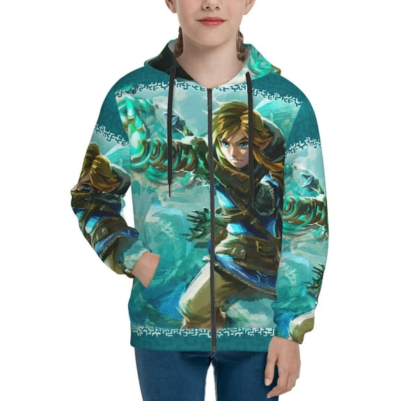 The Legend Of Zelda Teens Boys Girls Zip Up Hoodies 3d Print Long Sleeve Hooded Sweatshirt Jacket With Pocket Small