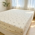thumbnail image 2 of AuroraX Queen Fitted Sheets Sold Separately Deep Pocket , Beige Cooling Patterned Wrinkle Free Bow Double-layer Fitted Sheets Queen Size for Women, 2 of 6