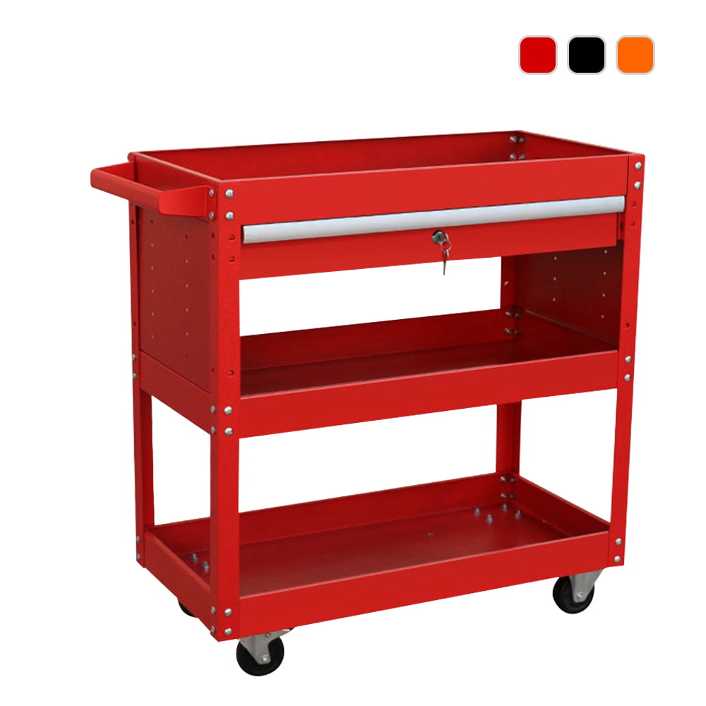 Details about   27.6 in.3 Tier Rolling Tool Cart Mechanic Cabinet Metal Storage Wheels & Drawers
