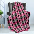thumbnail image 4 of Abstract Soft Flannel Fleece Blanket, Argyle Motif with Diamonds and Lozenges Infinite Symmetric Stripes Image, Cozy Plush for Indoor and Outdoor Use, 50" x 60", Baby Pink Black Grey, by Ambesonne, 4 of 5