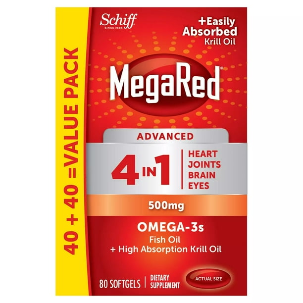 MegaRed EPA and DHA Omega 3 Fish Oil Plus Krill Oil Supplement, No