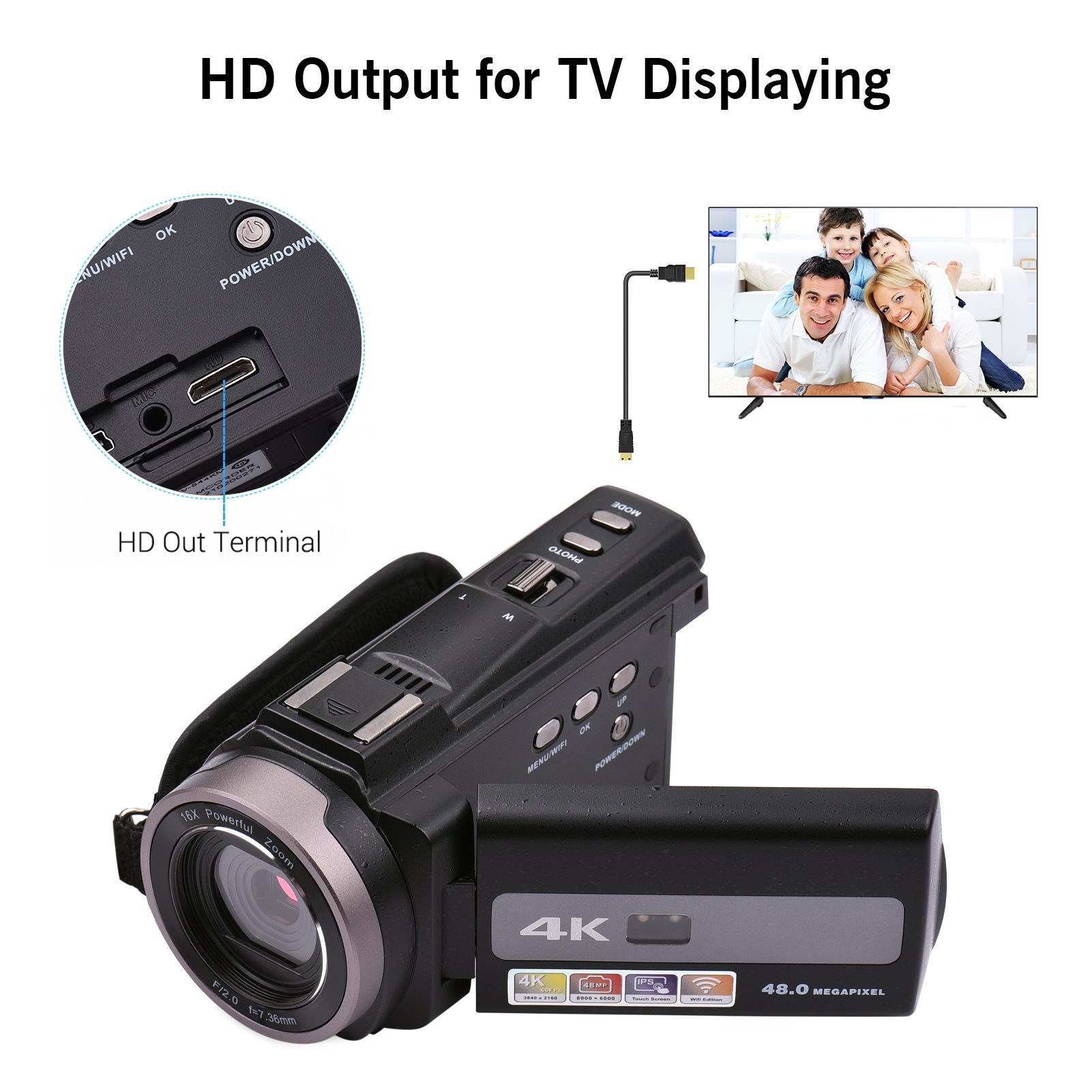 4K 60FPS Ultra HD Digital Video Camera DV Camcorder 48MP Anti-shaking Time Lapse Slow Motion Digital Video Camera ,Easy to Operate