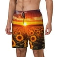 thumbnail image 1 of Bingfone Sunset Golden Sunflower Field for Men's Double Layer Swimming Trunks with Lining, Drawstring Style with Pockets Beach Shorts Men's Swimsuit-Large, 1 of 6