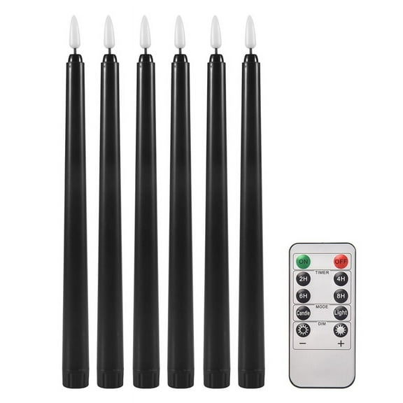 6Pcs Flameless Black Taper Candles Flickering with 10-Key Remote Timer, Battery Operated LED Candlesticks Window