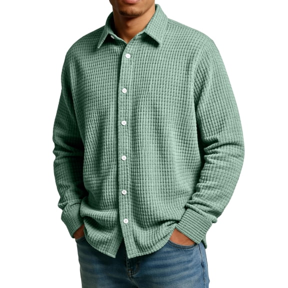 LNZGNM Mens Long Sleeve Shirts Plaid Lapel Shirts Button Down Loose Solid Blouses Casual Fall Tops,Light Green M