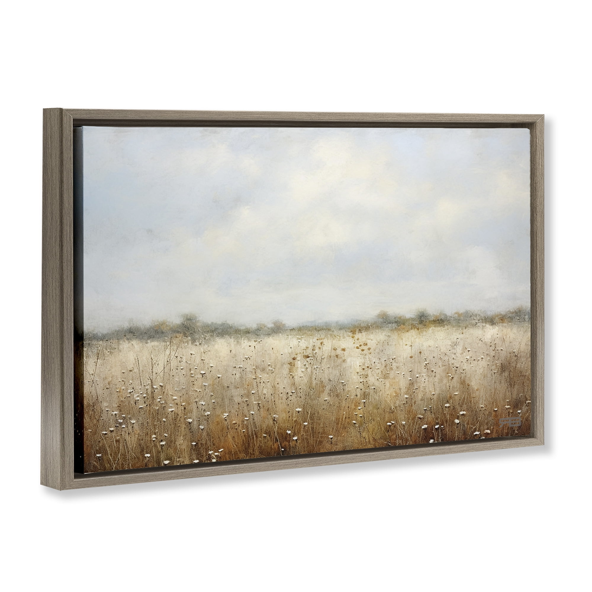 Stupell Industries Soft Daisy Field Landscape Painting Brown Floater Framed Art Print Wall Art, 25 x 17