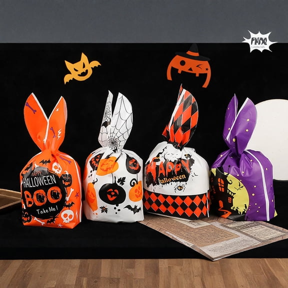 Halloween Candy Treat Bags, 50pcs Assorted Bunny Ear Plastic Gift Bags for Trick-or-Treat Party Favors,A