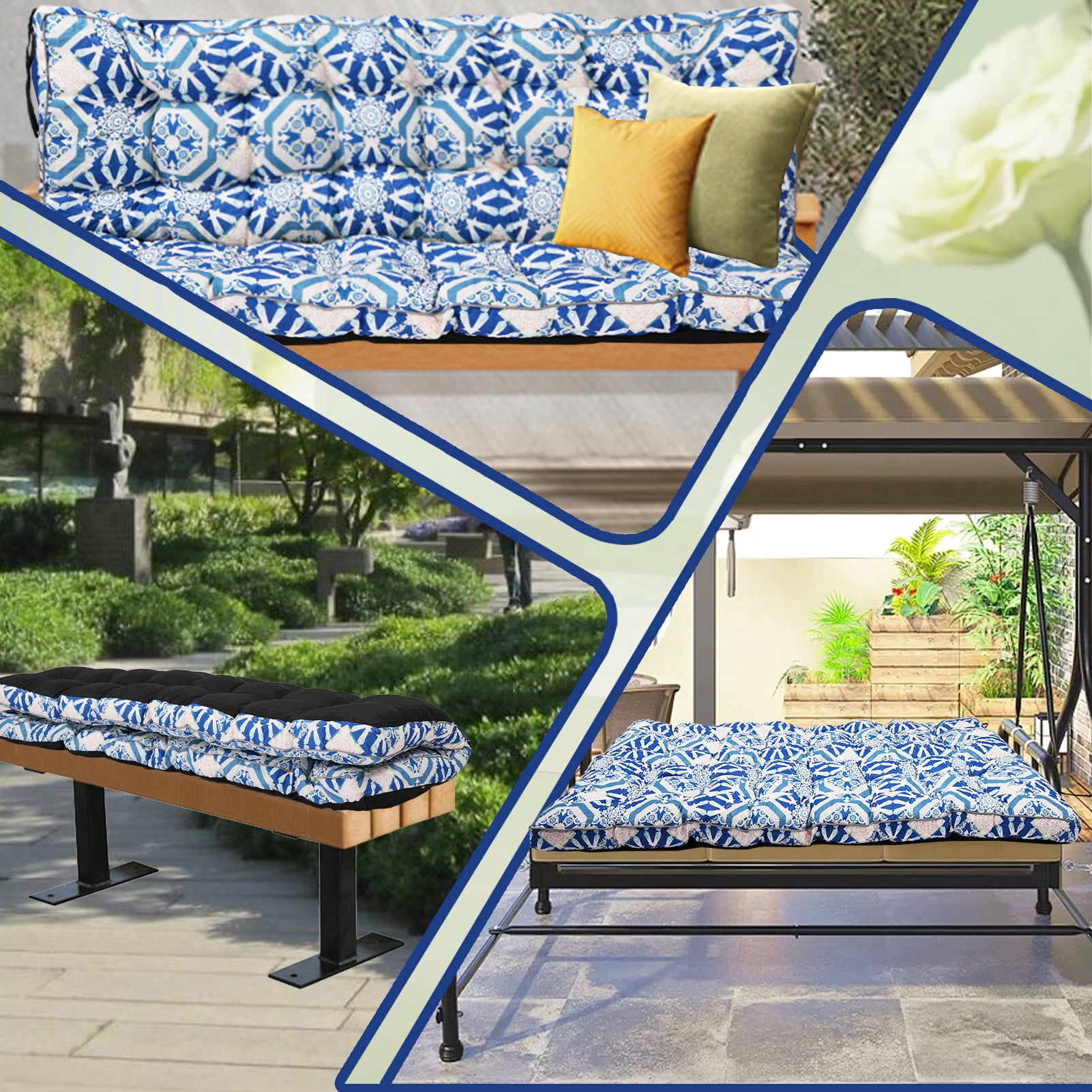 Porch Swing Cushion Thicken 4", 63" Swing Cushions 2-3 Seater Replacement, Waterproof Bench Cushions with Backrest, Anti-Fading Patio Swing Chair Pads for Outdoor Garden Furniture