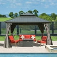 thumbnail image 2 of Domi Outdoor Living 12’ X 12’ Hardtop Gazebo Canopy with Netting & Curtains, Outdoor Aluminum Gazebo with Galvanized Steel Double Roof for Patio Lawn and Garden, Gray, 2 of 10