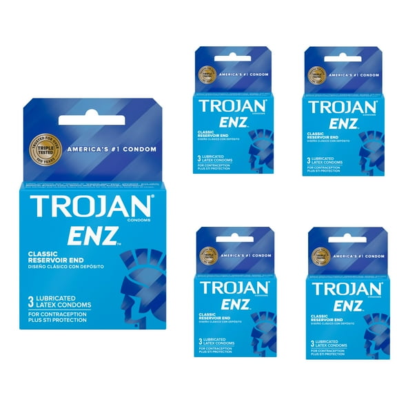 5 Pack - Trojan ENZ Condoms Lubricated Latex 3 Each