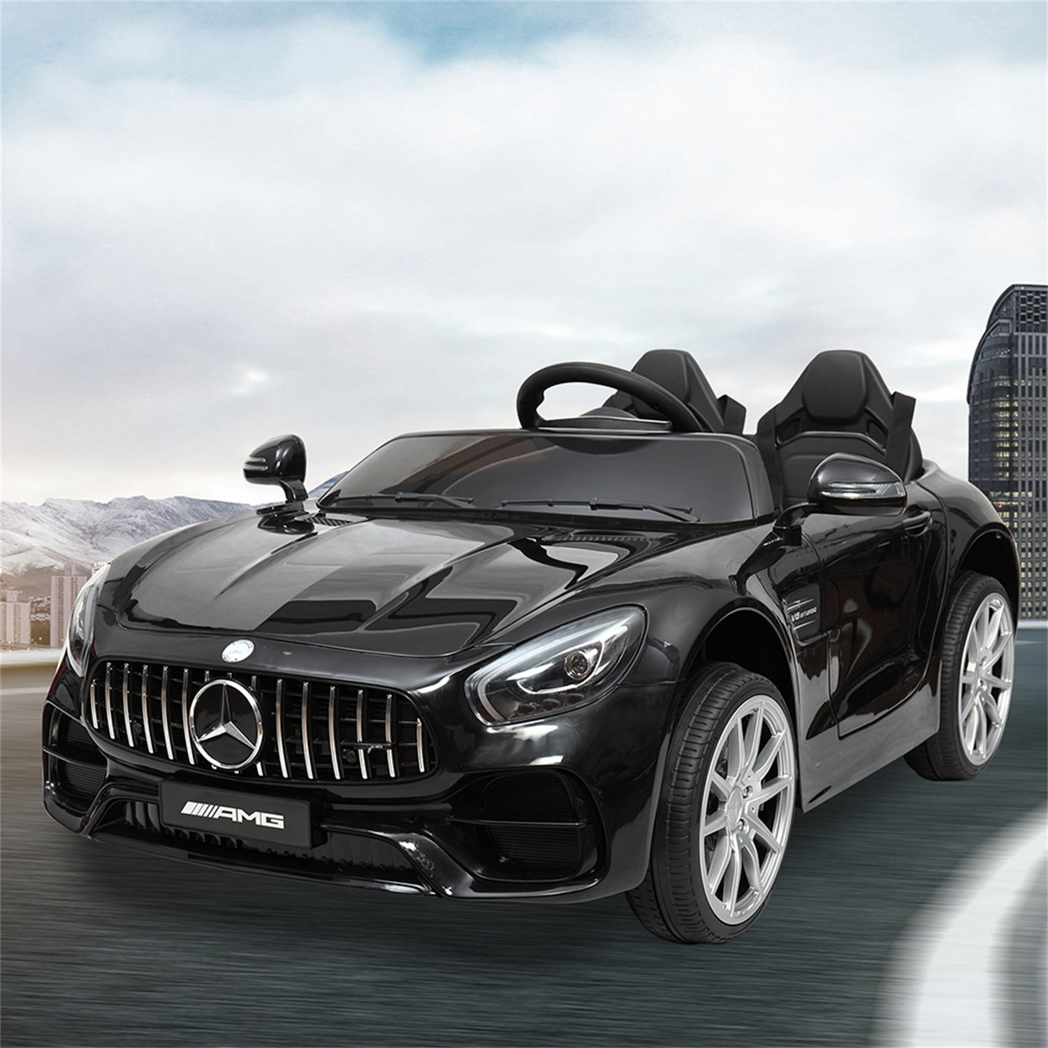 CIPACHO Licensed Benz GT 12V Powered Ride On Toy Car 2-Seat Kids Car Toy with MP3, Radio, Speed Shift, LED Lights, Black CIPACHO Licensed Benz GT 12V Powered Ride On Toy Car 2-Seat Kids Car Toy with MP3, Radio, Speed Shift, LED Lights, Black