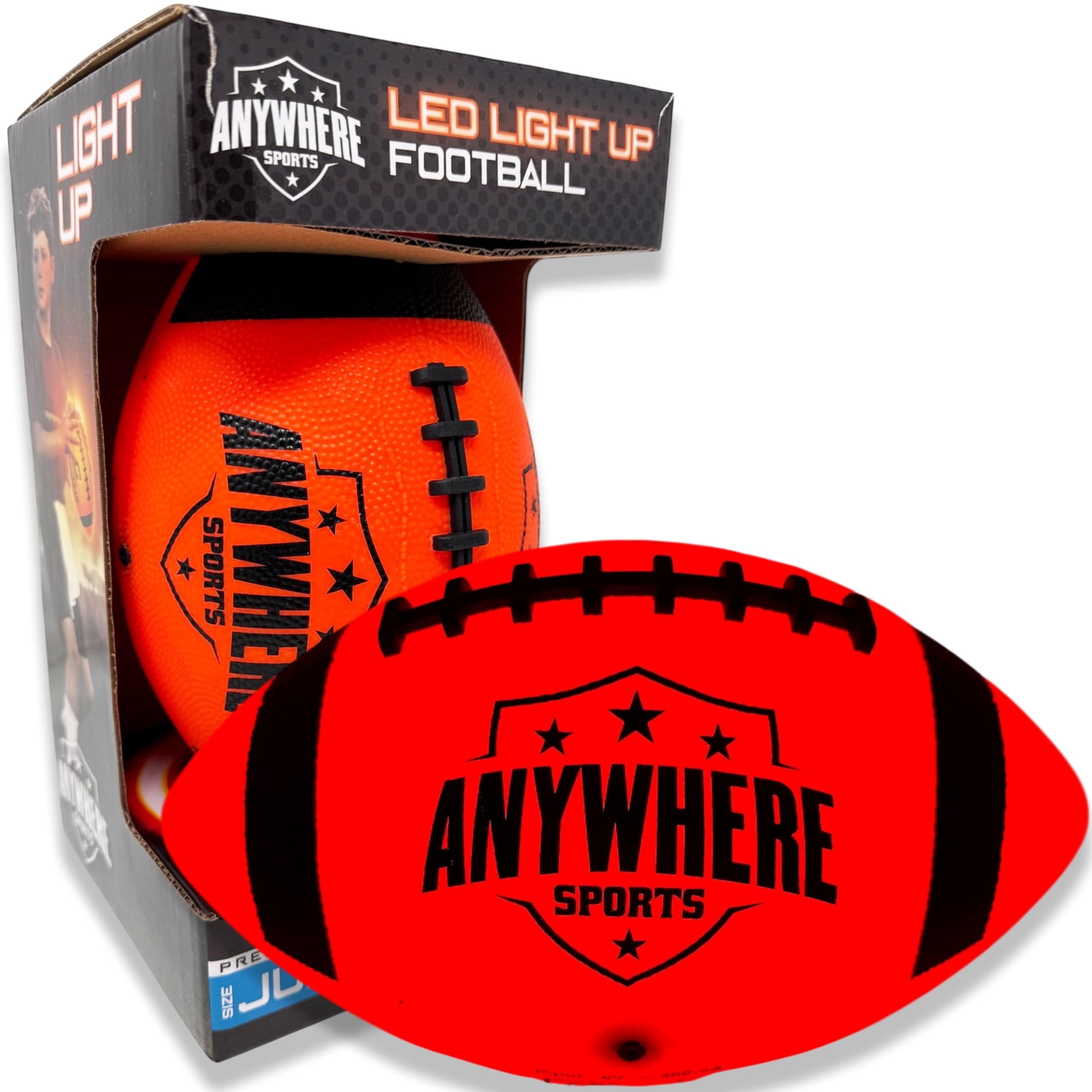 Anywhere Sports Pro Glow Light-Up Football with USB Rechargeable LED Lights, Junior 6 Inch No. 6 Size, Impact Activated Glow, Indoor Outdoor Waterproof Rubber Kids Football