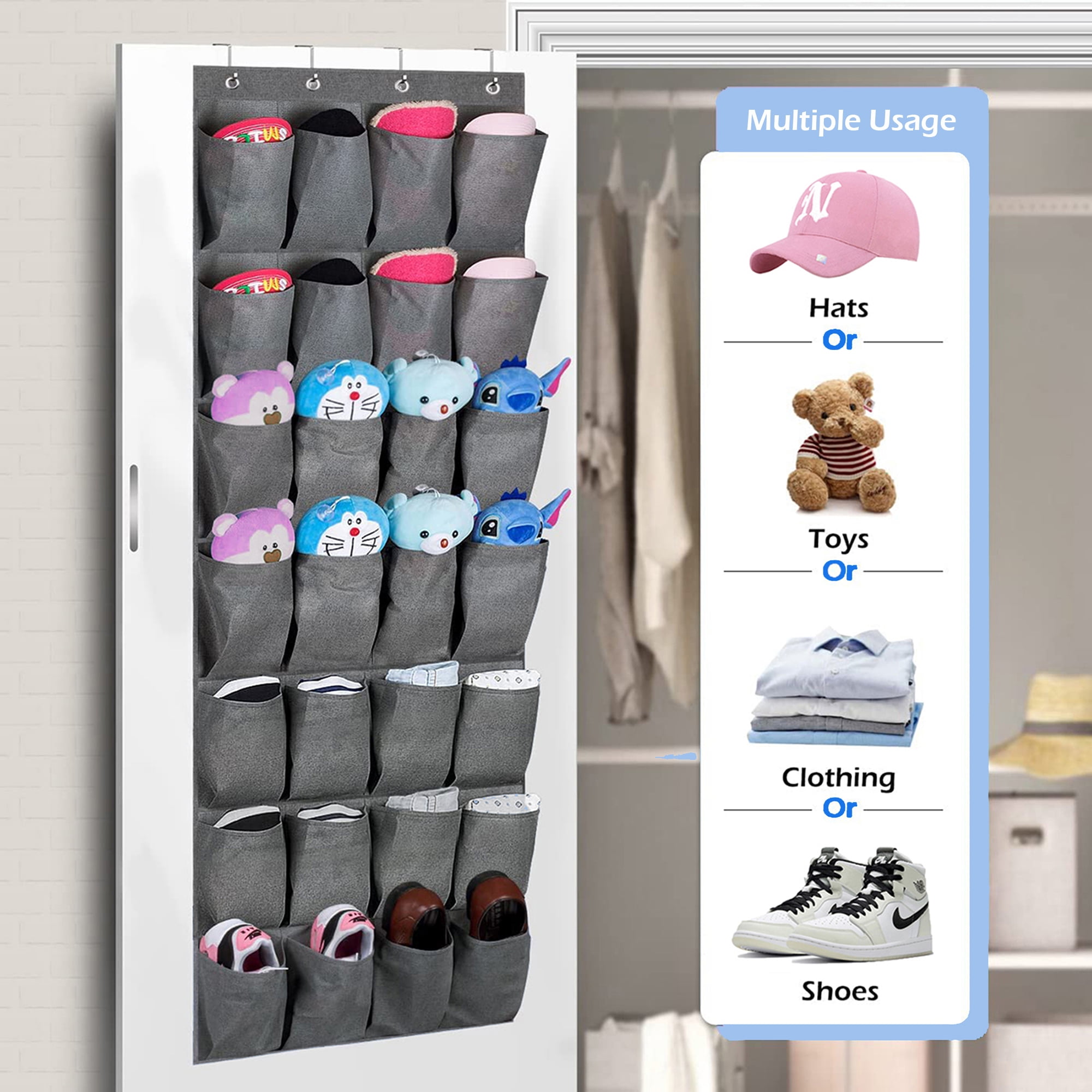 MISSLO Door Shoe Rack with Deep Pockets for 12 Pairs of Shoe Organizer Over  The Door Hanger for Closet and Dorm Narrow Door Shoe Storage, Grey – Built  to Order, Made in