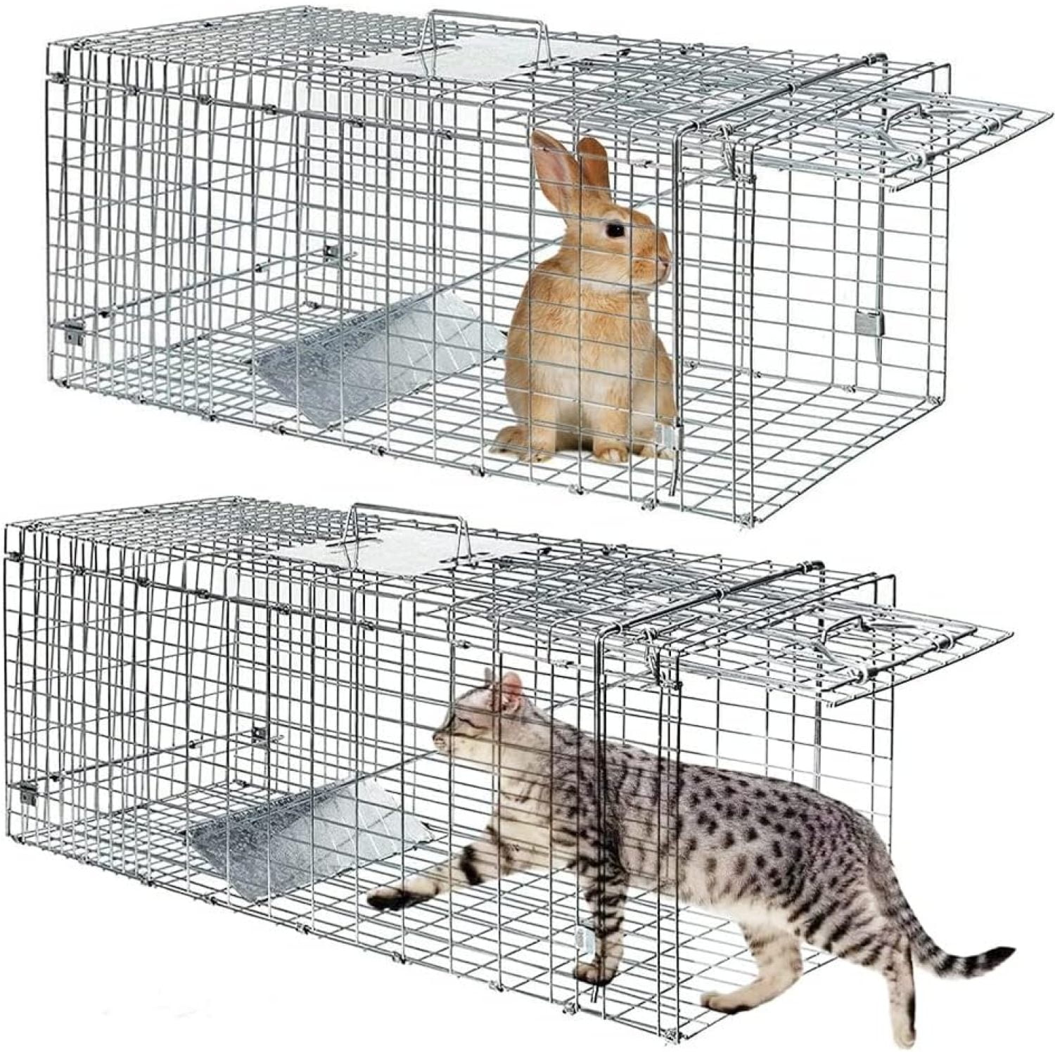 2 Pack Humane Cat Trap for Stray Cats 24"x8"x7" Live Animal Trap Live